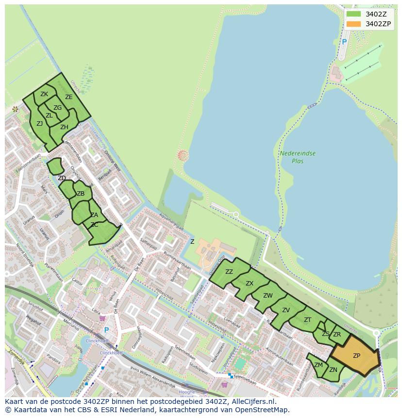 Afbeelding van het postcodegebied 3402 ZP op de kaart.