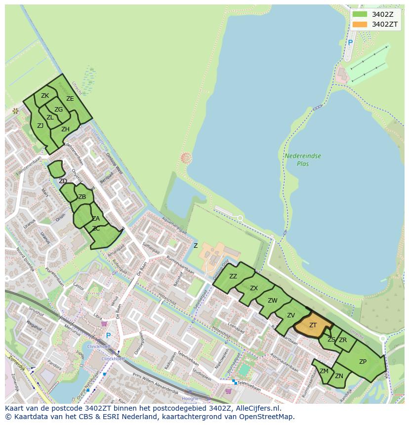 Afbeelding van het postcodegebied 3402 ZT op de kaart.