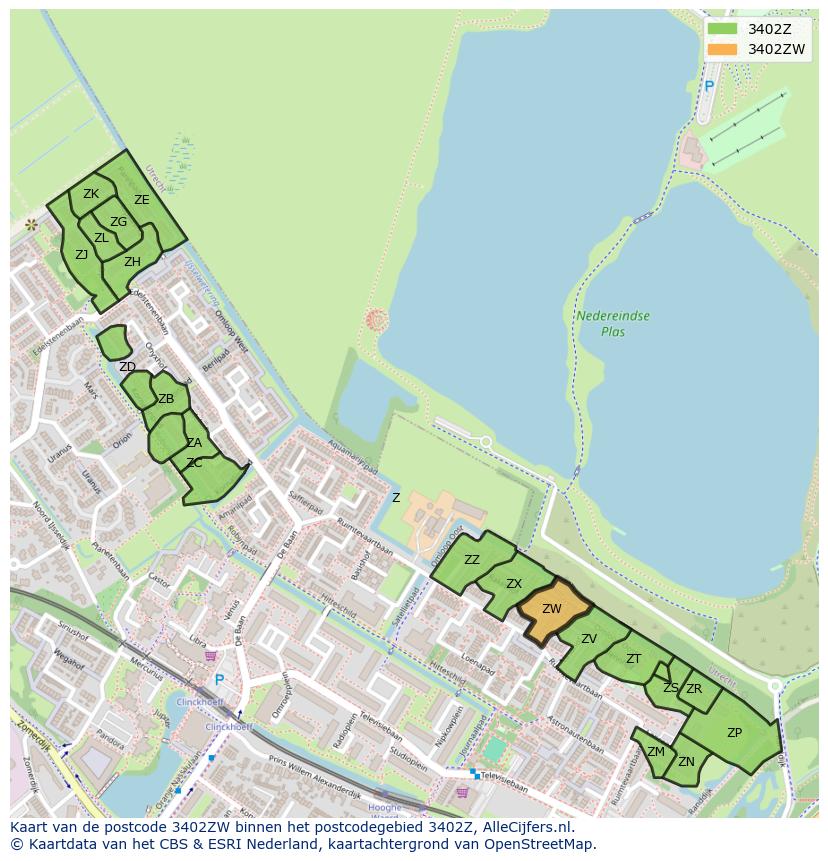 Afbeelding van het postcodegebied 3402 ZW op de kaart.