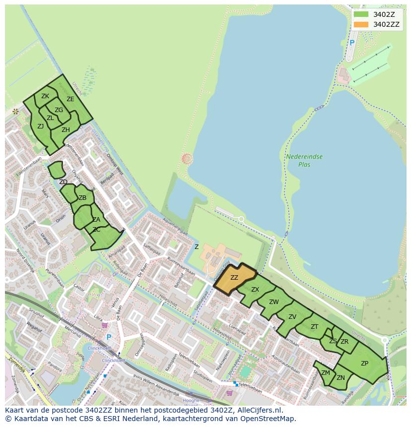 Afbeelding van het postcodegebied 3402 ZZ op de kaart.