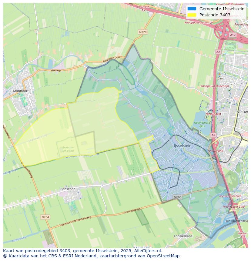 Afbeelding van het postcodegebied 3403 op de kaart.