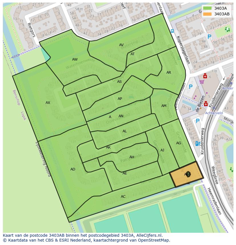 Afbeelding van het postcodegebied 3403 AB op de kaart.