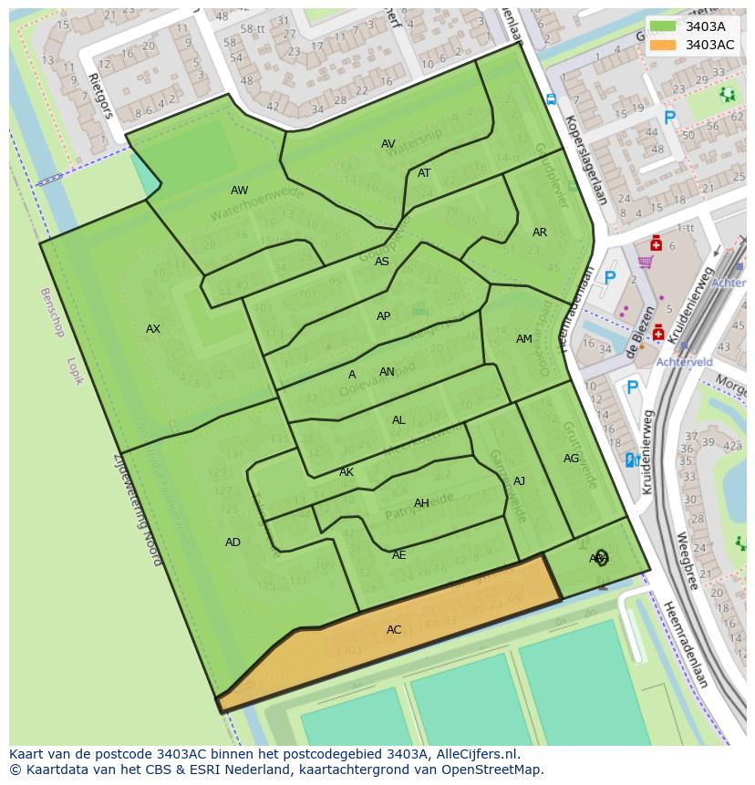 Afbeelding van het postcodegebied 3403 AC op de kaart.