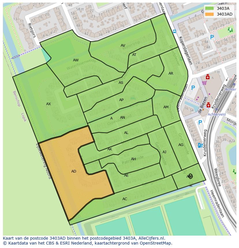 Afbeelding van het postcodegebied 3403 AD op de kaart.