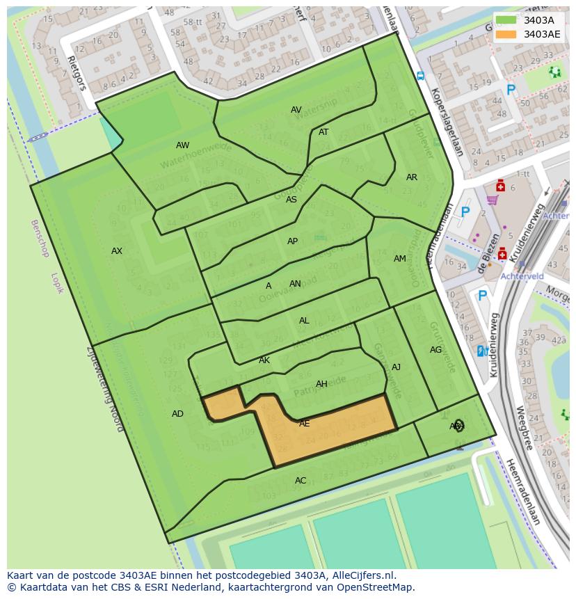 Afbeelding van het postcodegebied 3403 AE op de kaart.
