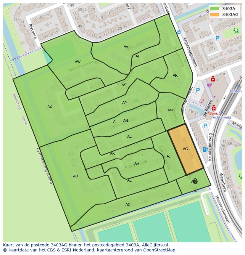 Afbeelding van het postcodegebied 3403 AG op de kaart.