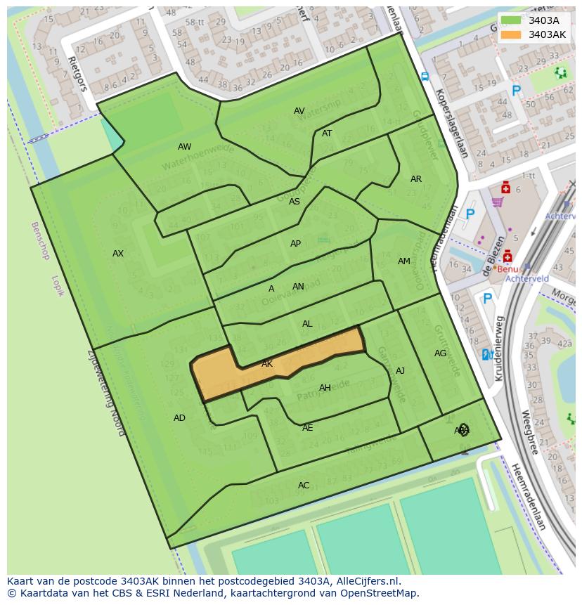 Afbeelding van het postcodegebied 3403 AK op de kaart.