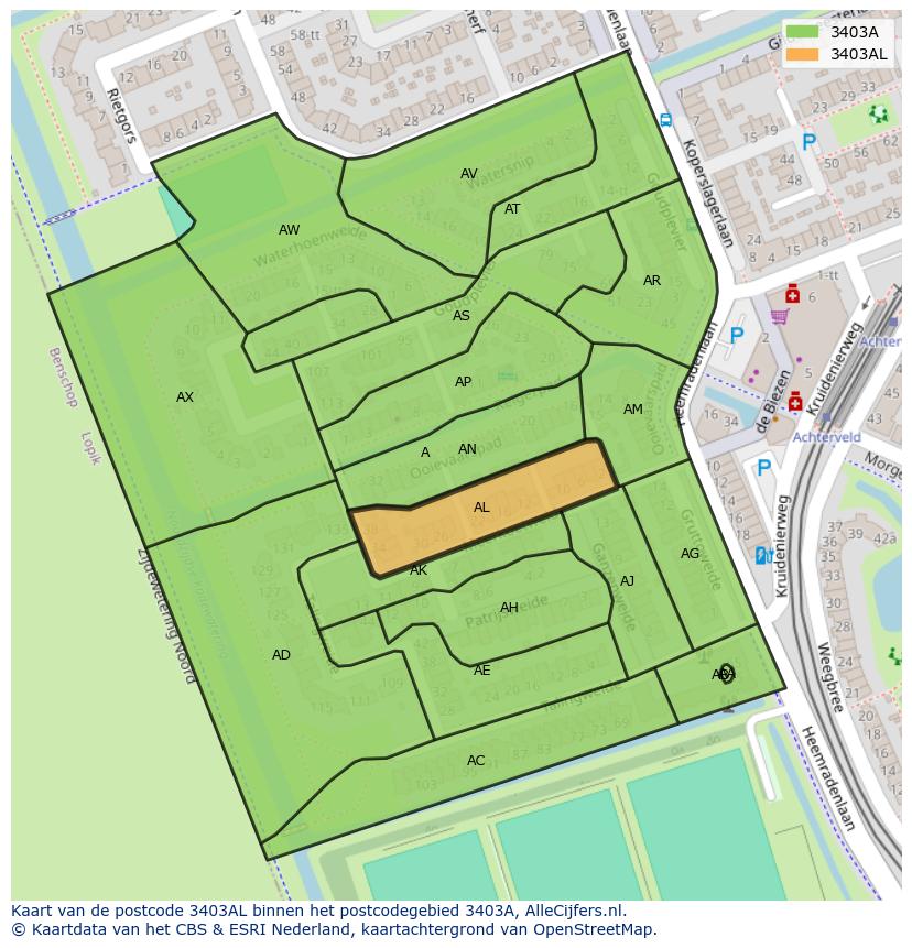 Afbeelding van het postcodegebied 3403 AL op de kaart.