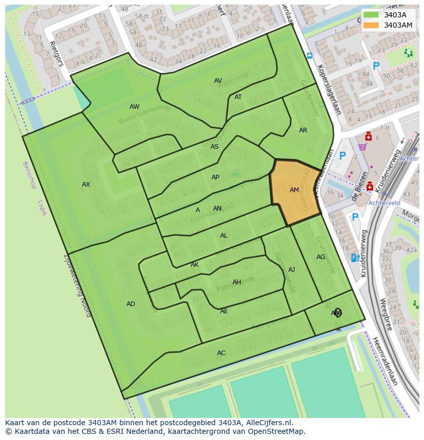Afbeelding van het postcodegebied 3403 AM op de kaart.