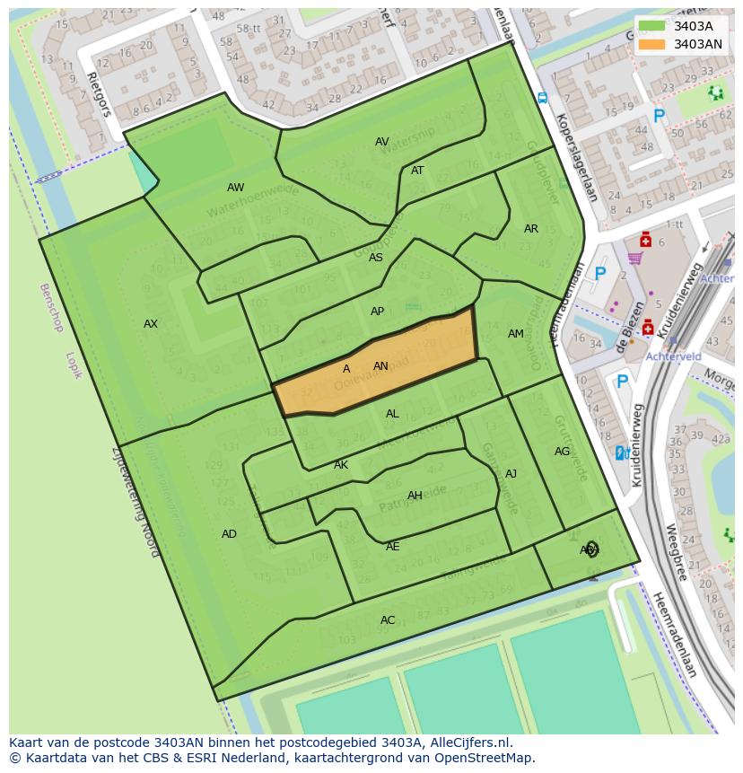 Afbeelding van het postcodegebied 3403 AN op de kaart.