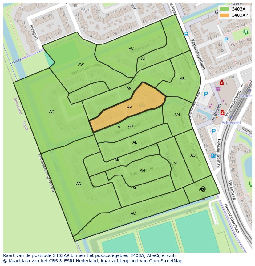 Afbeelding van het postcodegebied 3403 AP op de kaart.
