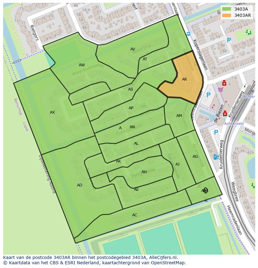 Afbeelding van het postcodegebied 3403 AR op de kaart.