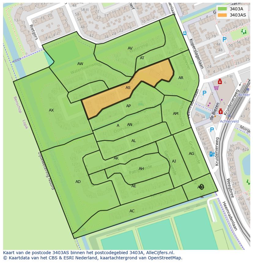 Afbeelding van het postcodegebied 3403 AS op de kaart.