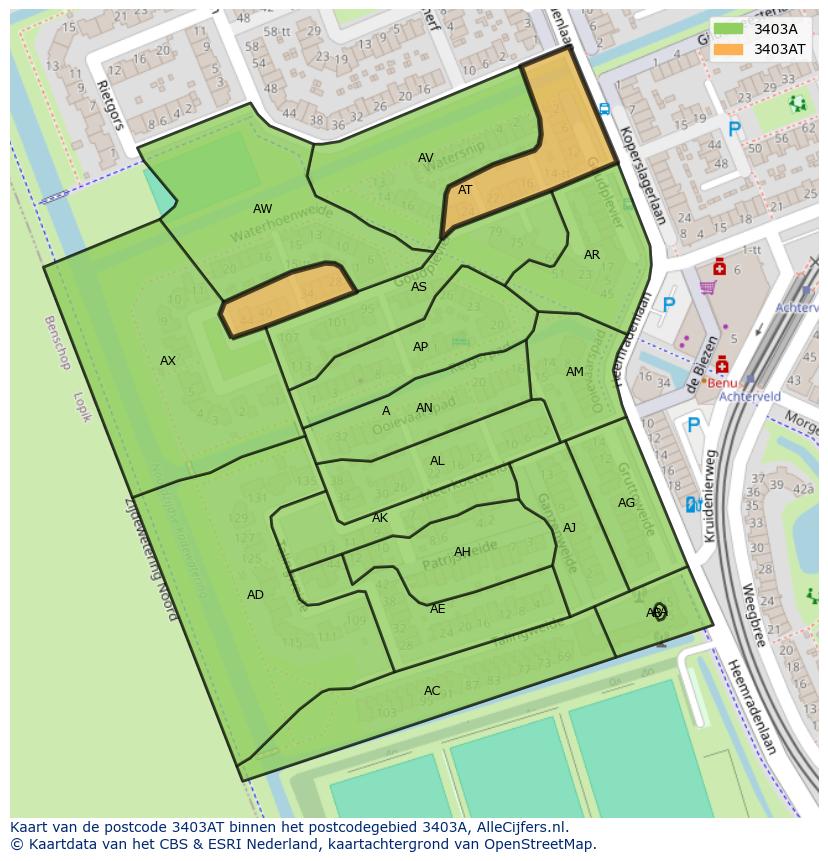 Afbeelding van het postcodegebied 3403 AT op de kaart.