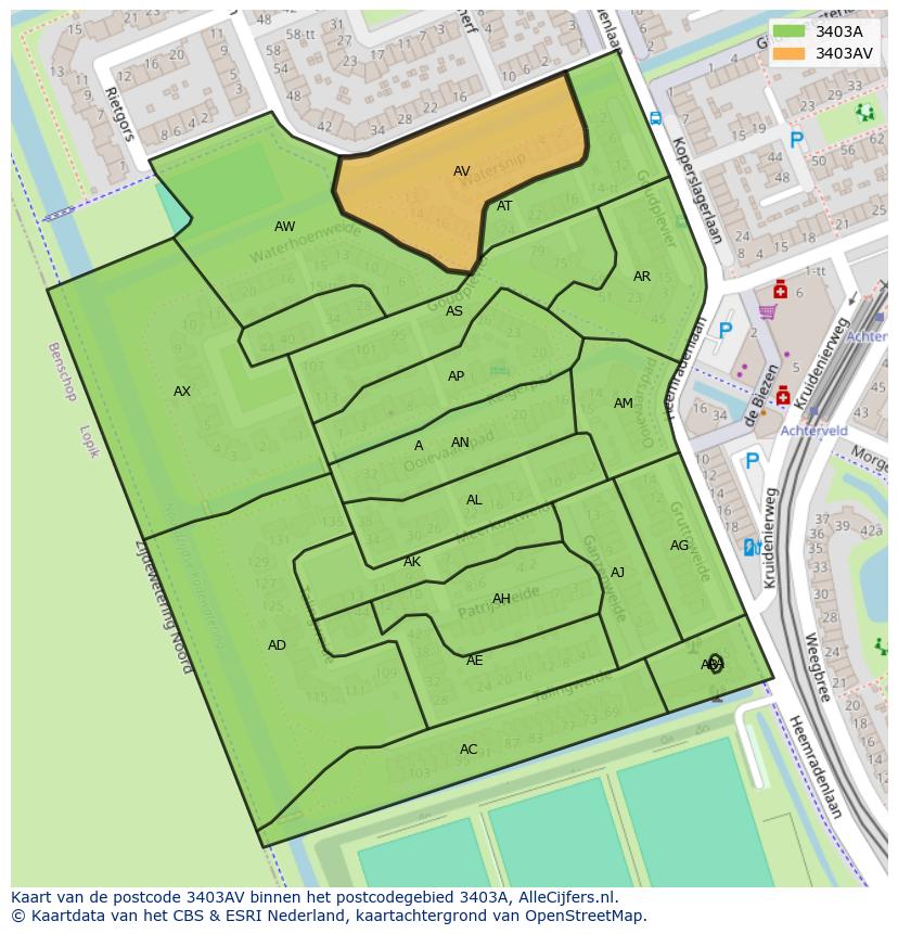 Afbeelding van het postcodegebied 3403 AV op de kaart.