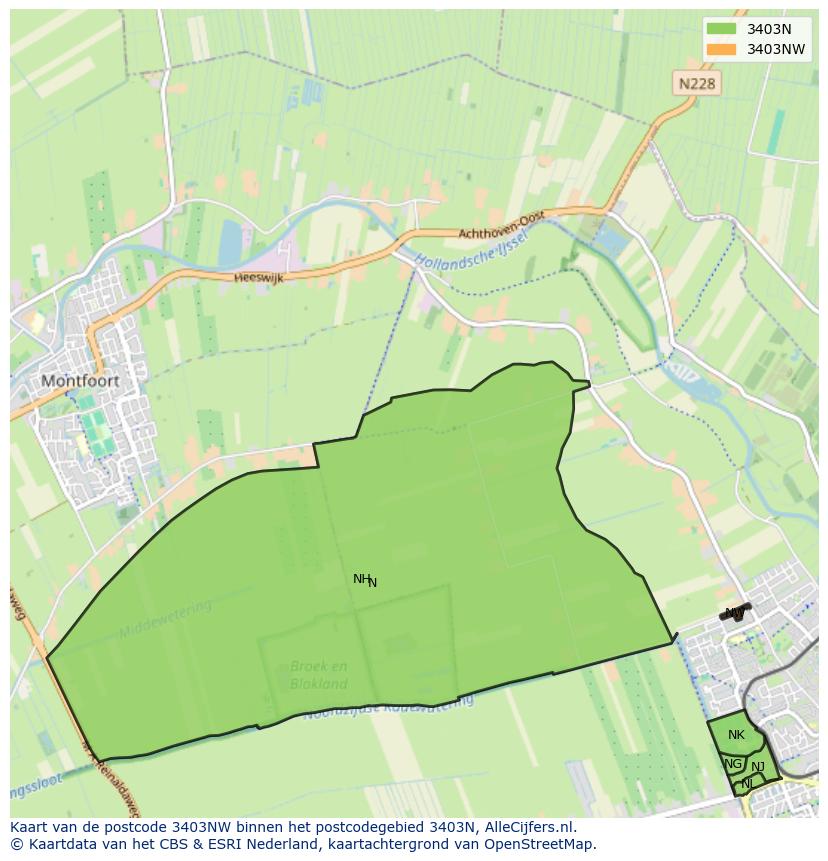 Afbeelding van het postcodegebied 3403 NW op de kaart.