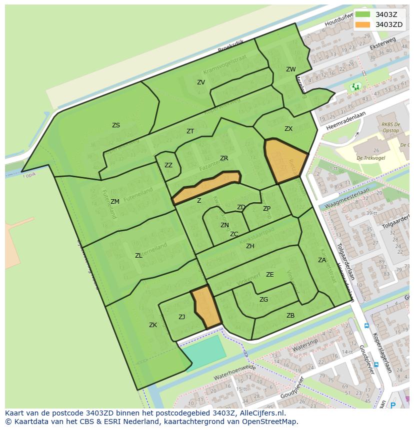Afbeelding van het postcodegebied 3403 ZD op de kaart.