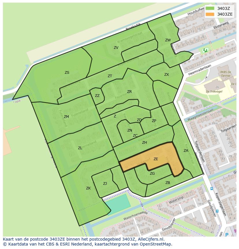 Afbeelding van het postcodegebied 3403 ZE op de kaart.