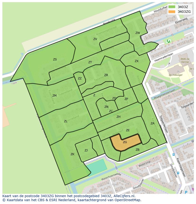 Afbeelding van het postcodegebied 3403 ZG op de kaart.