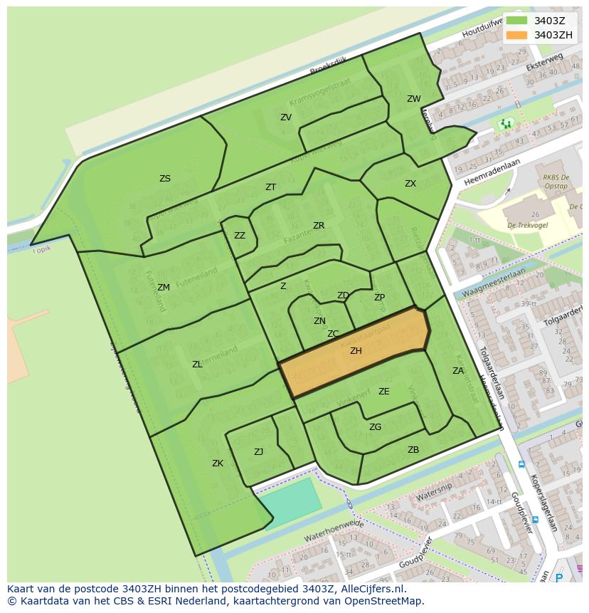 Afbeelding van het postcodegebied 3403 ZH op de kaart.