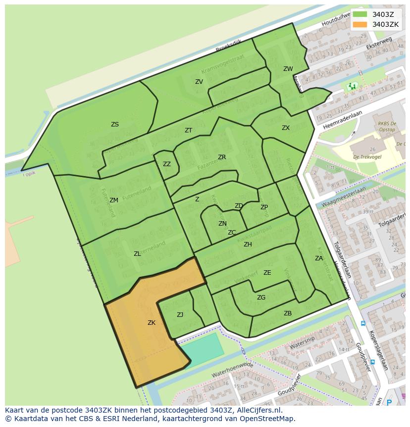 Afbeelding van het postcodegebied 3403 ZK op de kaart.
