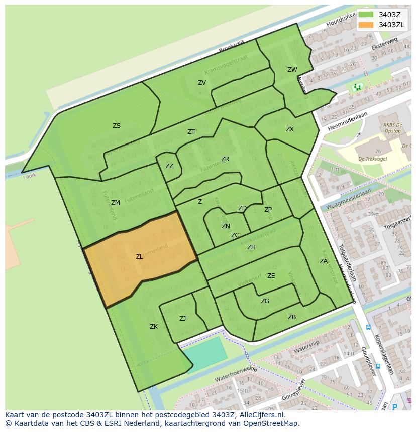 Afbeelding van het postcodegebied 3403 ZL op de kaart.