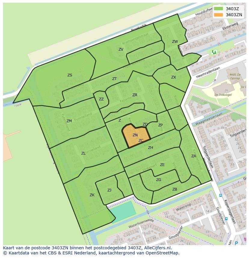 Afbeelding van het postcodegebied 3403 ZN op de kaart.