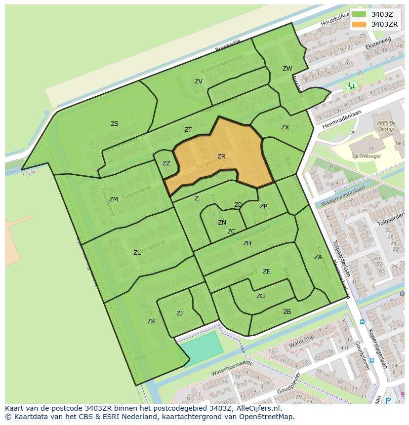 Afbeelding van het postcodegebied 3403 ZR op de kaart.