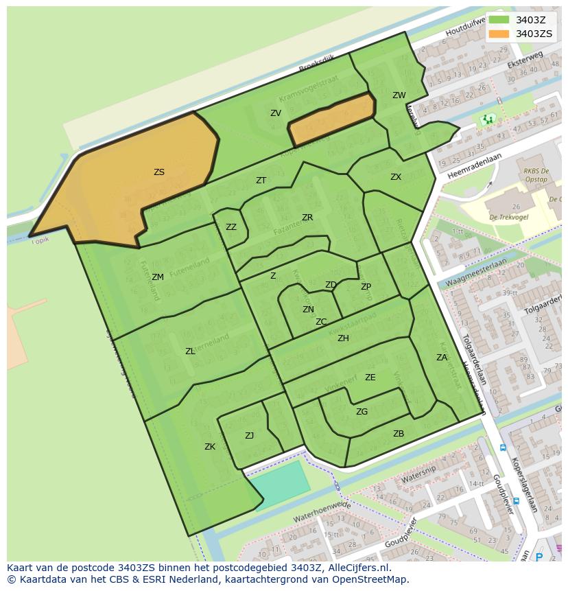 Afbeelding van het postcodegebied 3403 ZS op de kaart.