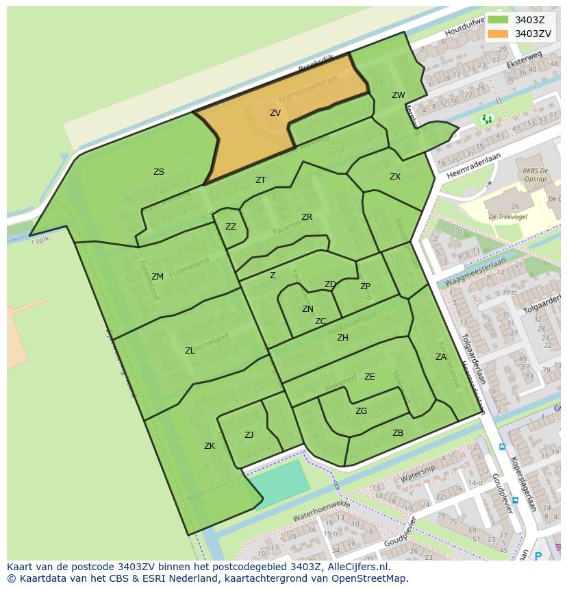 Afbeelding van het postcodegebied 3403 ZV op de kaart.