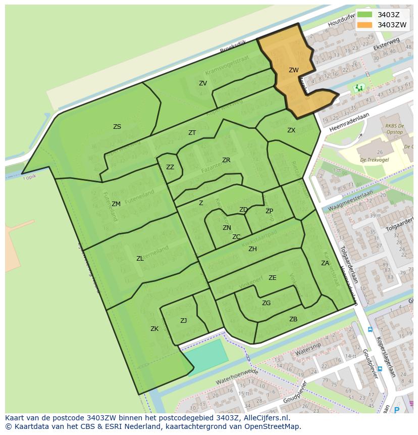 Afbeelding van het postcodegebied 3403 ZW op de kaart.