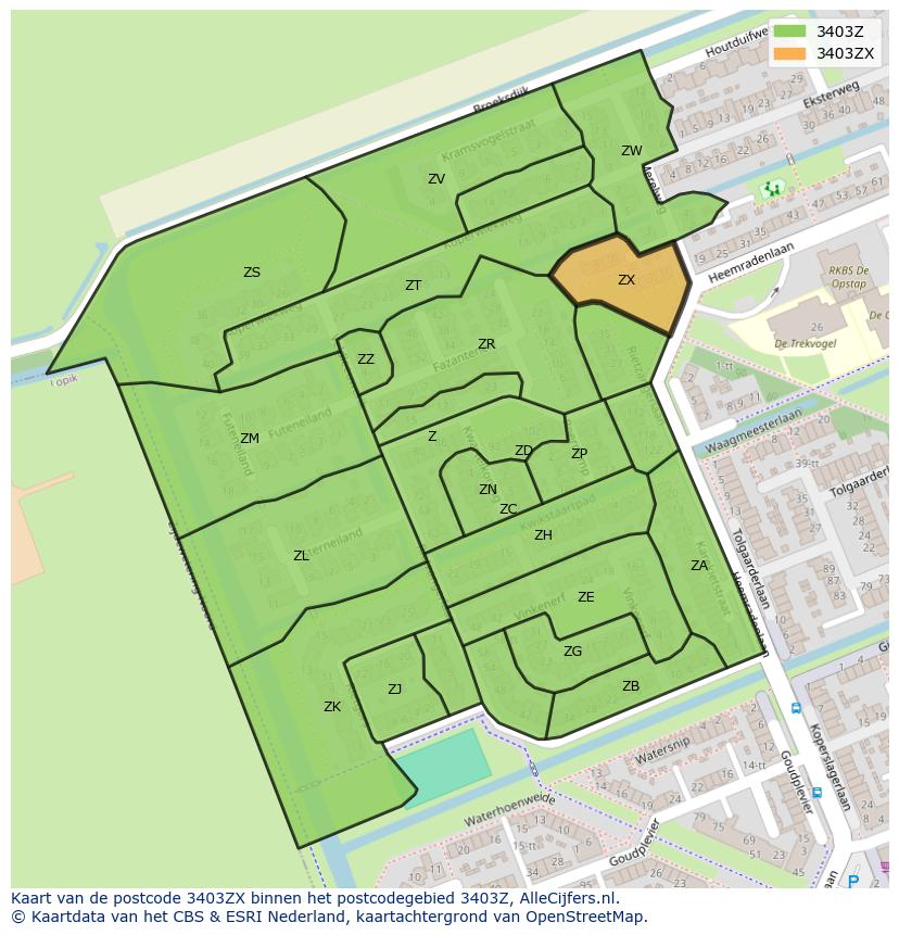 Afbeelding van het postcodegebied 3403 ZX op de kaart.