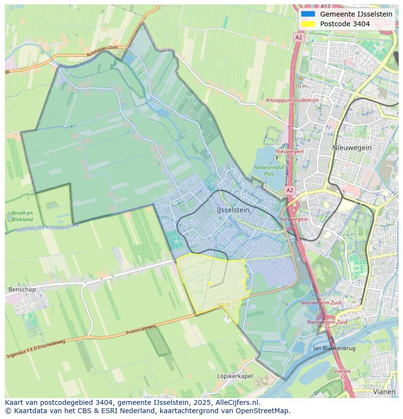 Afbeelding van het postcodegebied 3404 op de kaart.