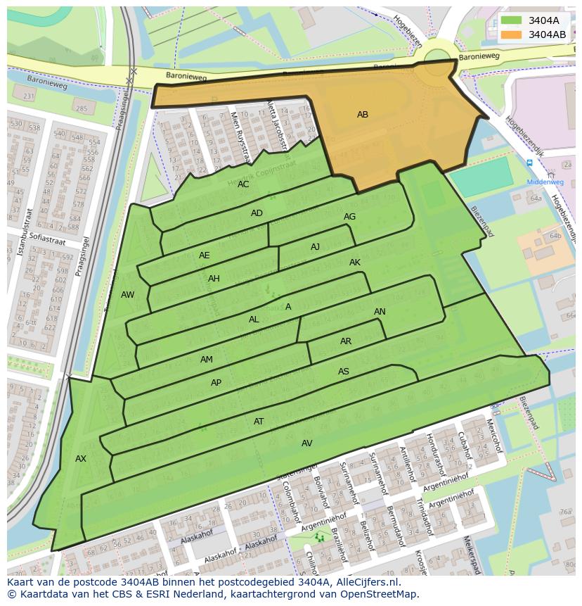 Afbeelding van het postcodegebied 3404 AB op de kaart.