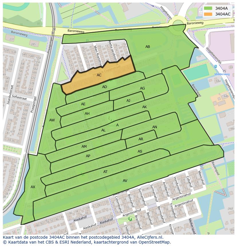 Afbeelding van het postcodegebied 3404 AC op de kaart.