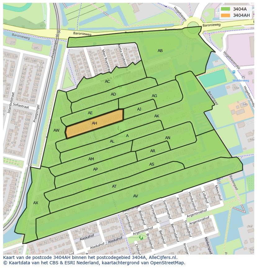 Afbeelding van het postcodegebied 3404 AH op de kaart.