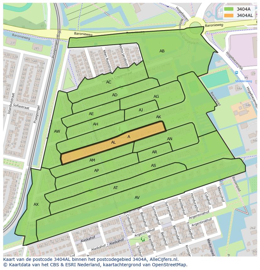 Afbeelding van het postcodegebied 3404 AL op de kaart.