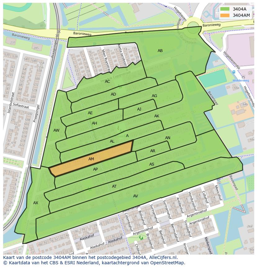 Afbeelding van het postcodegebied 3404 AM op de kaart.