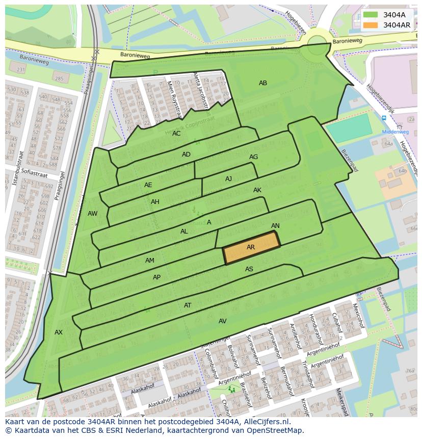Afbeelding van het postcodegebied 3404 AR op de kaart.