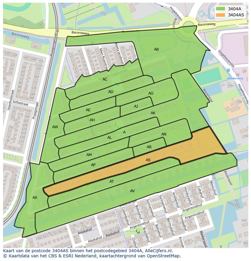 Afbeelding van het postcodegebied 3404 AS op de kaart.