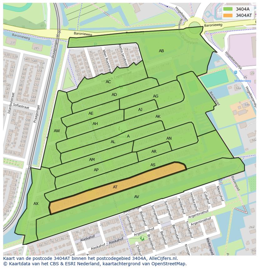 Afbeelding van het postcodegebied 3404 AT op de kaart.