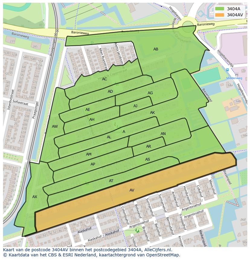 Afbeelding van het postcodegebied 3404 AV op de kaart.