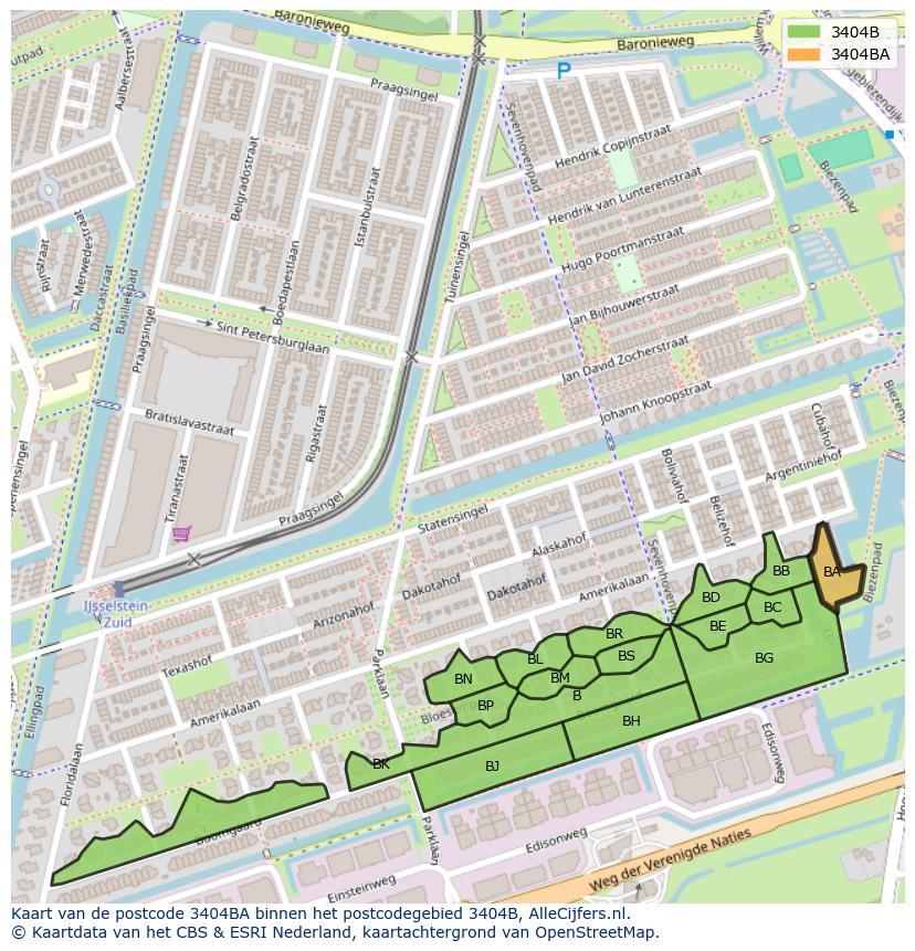 Afbeelding van het postcodegebied 3404 BA op de kaart.