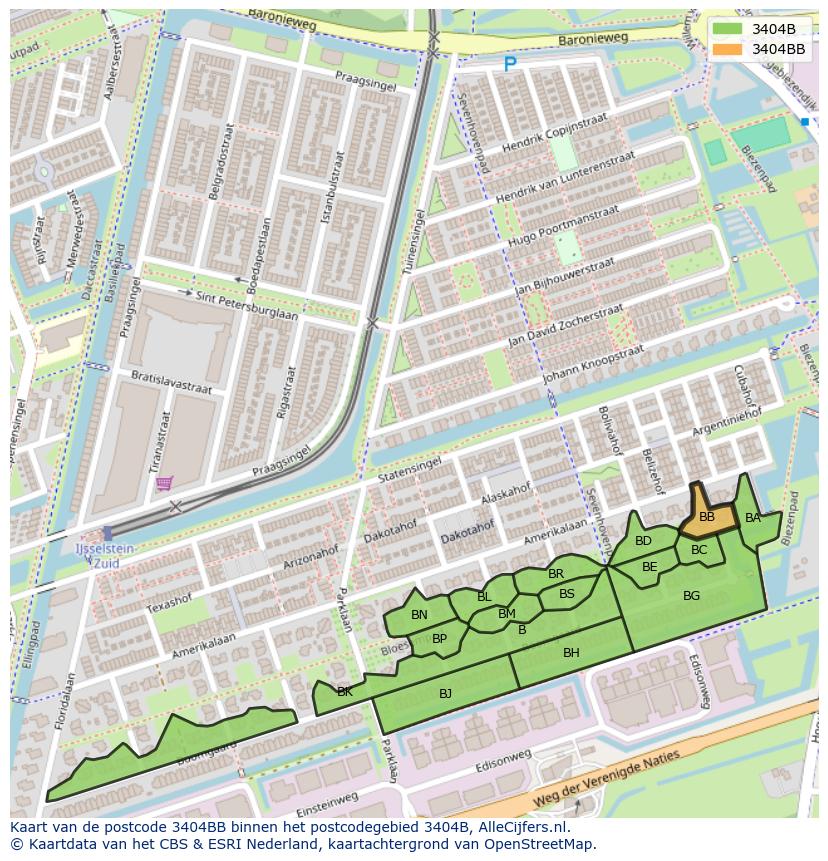 Afbeelding van het postcodegebied 3404 BB op de kaart.