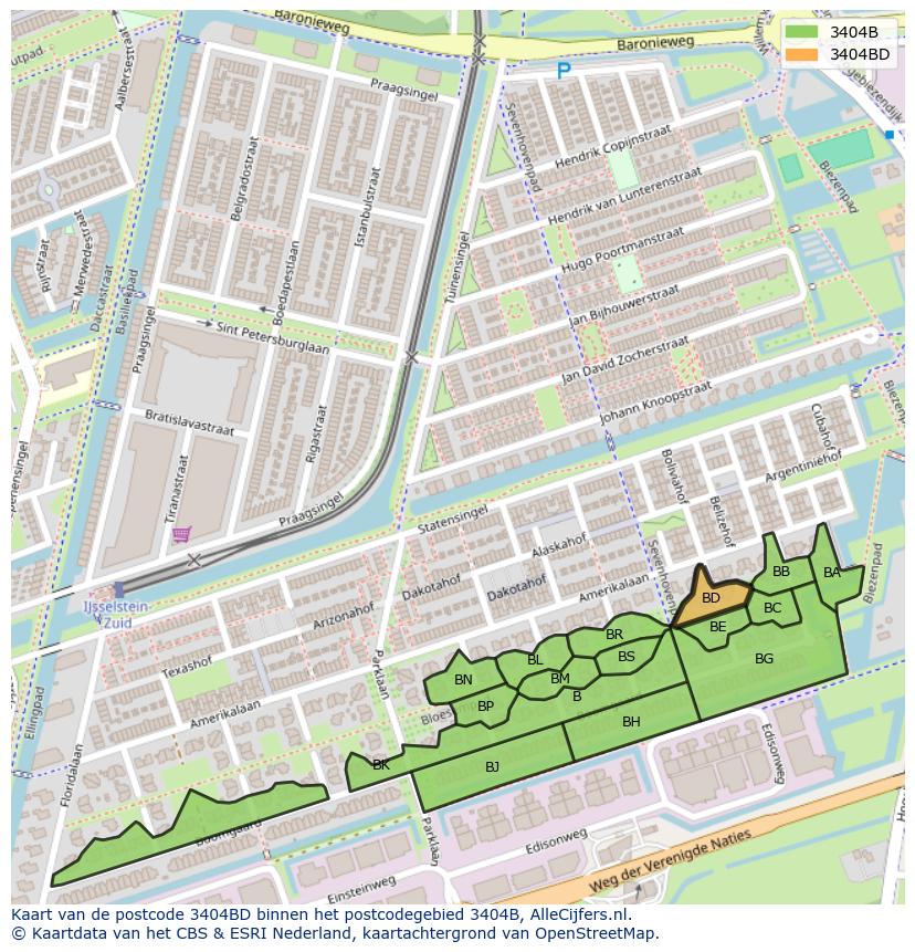 Afbeelding van het postcodegebied 3404 BD op de kaart.