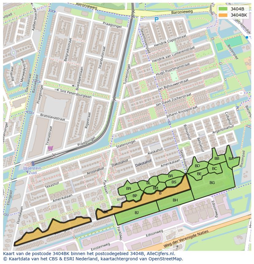 Afbeelding van het postcodegebied 3404 BK op de kaart.