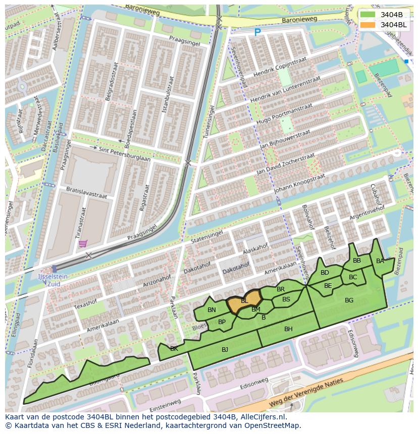 Afbeelding van het postcodegebied 3404 BL op de kaart.