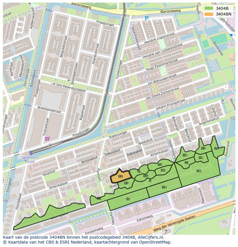 Afbeelding van het postcodegebied 3404 BN op de kaart.