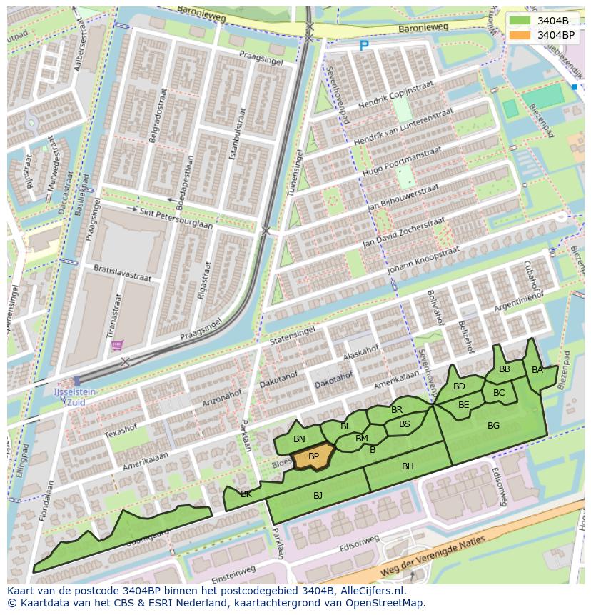 Afbeelding van het postcodegebied 3404 BP op de kaart.