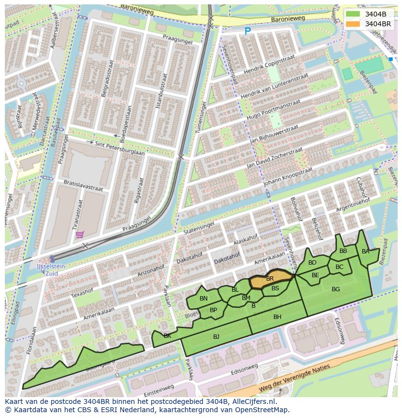 Afbeelding van het postcodegebied 3404 BR op de kaart.